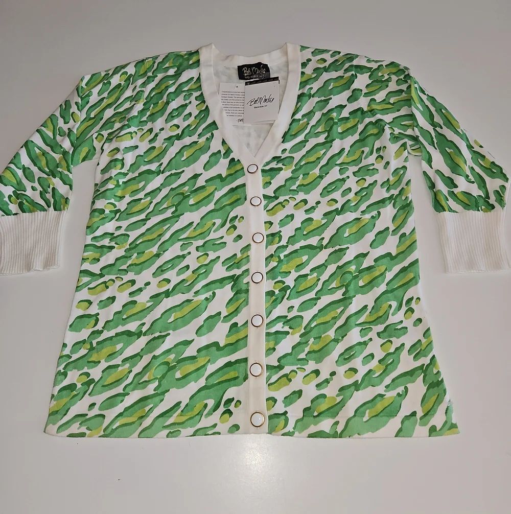 Bob Mackie Handscreened 3/4 Sleeve Fantasy Leopard Print Cardigan Sweater
